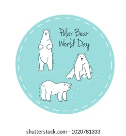 Polar Bear Day Vector flat Illustration. Sticker with white bear.