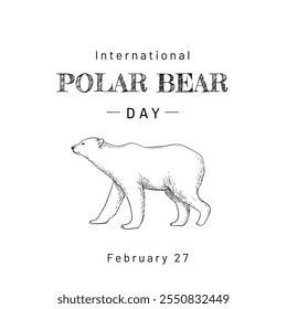 Polar Bear Day vector illustration. Graphic outline sketch of a white bear isolated on white background. Design for banner, sticker, card, or t-shirt, to protect Arctic wildlife