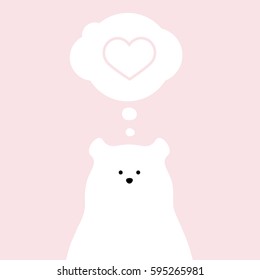 Polar Bear Design Background. Vector Flat Cute Template, Simple Minimal Illustration With Heart Love Symbol