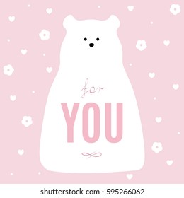 Polar bear design background. Vector flat cute template, simple minimal illustration and For You text