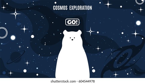 Polar bear design background. Vector flat cute template, simple minimal illustration with space