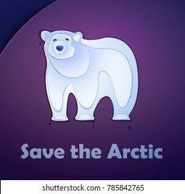 polar bear design and text Save the arctic, vector