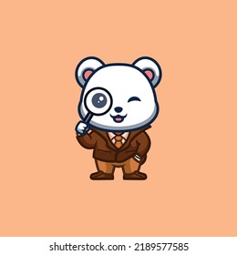 Polar Bear Detective Cute Creative Kawaii Cartoon Mascot Logo