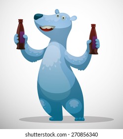 Polar bear with drinks, vector