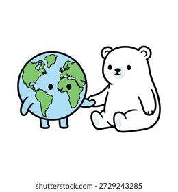 Polar bear with earth globe environment greenland map