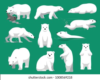 Polar Bear Eating Seal Cute Cartoon Vector Illustration