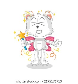 the polar bear fairy with wings and stick. cartoon mascot vector