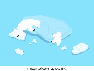 polar bear family on melting iceberg from global warming vector