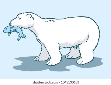 Polar bear with fish.
