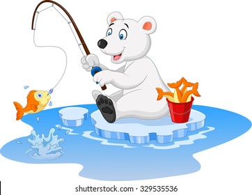 Polar bear is fishing isolated on white background