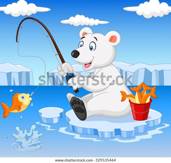 Polar Bear Fishing On Arctic Ice Stock Vector (Royalty Free) 329535464