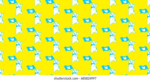 Polar Bear with a flag and scarf, vector seamless background