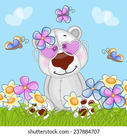 Polar Bear with flowers and butterflies 