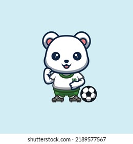 Polar Bear Football Cute Creative Kawaii Cartoon Mascot Logo