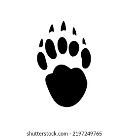 Polar Bear Footprints Isolated Black Silhouette Icon. Vector American Panda Bear Or Grizzly Foot Prints With Claws Or Nails, Hunting Sport Emblem. Predator Wildlife Animal Steps In Snow Or Mud