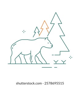 Polar Bear in Forest Habitat Vector Icon Design