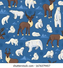 polar bear polar fox and reindeer seamless pattern