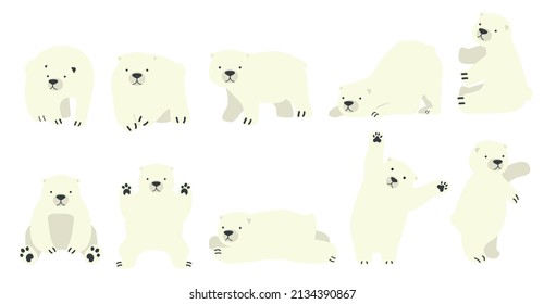 Polar bear funny character cartoon set