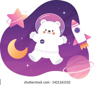 Polar Bear Galaxy Space Character Illustrator vector design.