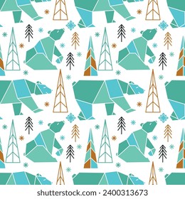 Polar bear geometric shapes. Winter print. Vector.