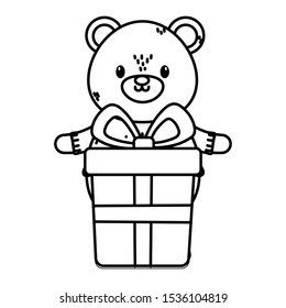 polar bear with gift box celebration merry christmas vector illustration thick line
