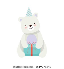 Polar bear with a gift. Vector illustration on a white background.