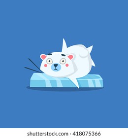  Polar Bear Gliding On Ice Flat Primitive Geometric Design Vector Icon Isolated On Blue Background