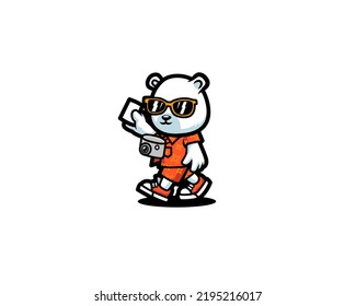 Polar bear go traveling illustration cartoon