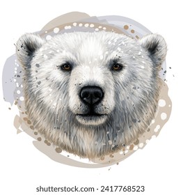 Polar bear. A graphic, color portrait of a polar bear in watercolor style on a white background. Digital vector graphics.