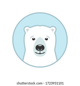 Polar bear graphic icon. Arctic bear head sign in the circle isolated on white background. White bear symbol. Vector illustration