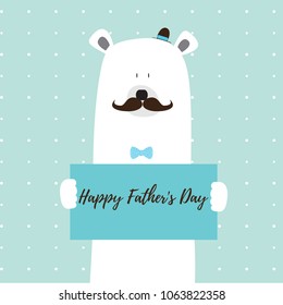 Polar bear Happy Father's Day vector card illustration on a dotted pattern background