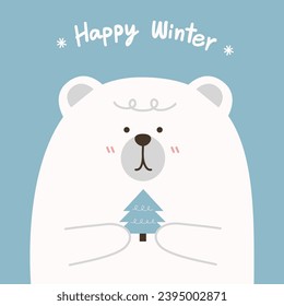 Polar Bear Happy Winter Holiday Season New Year Christmas Celebration Snow Graphic Illustration 