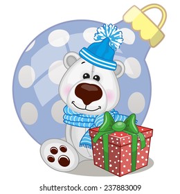 Polar Bear in a hat with gift 