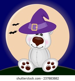 Polar Bear in hat on the background of the moon 