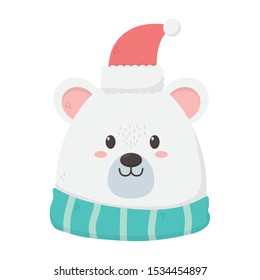 polar bear with hat scarf merry christmas card vector illustration