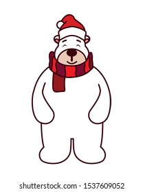 polar bear with hat and scarf vector illustration design