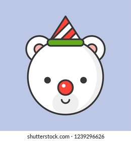 polar bear head editable outline icon, winter and christmas theme