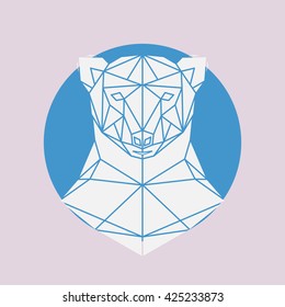 Polar bear head geometric lines silhouette isolated on blue and light rose background. Abstract geometric polygonal triangle illustration for use in design for card, invitation, poster, banner.