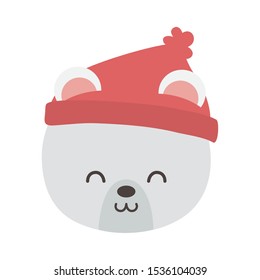 polar bear head with hat merry christmas vector illustration
