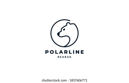 polar bear head line art outline modern circle logo vector icon illustration design