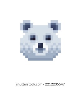 Polar bear head. Pixel art icon. Stickers design. Isolated vector illustration.