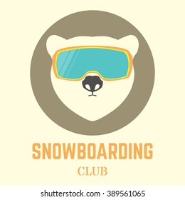 Polar Bear head with Snowboard goggles. Vector illustration.