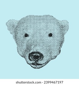 Polar bear head. White kind and smiling Bear. Versatile enhance digital art, web graphics, vintage-inspired branding. Dithering Bitmap Shape. Print for fashion and design. Vector illustration. Y2K.