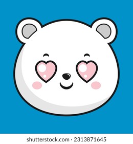 Polar Bear Heart Eyes Face Head Kawaii Sticker Isolated