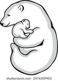 Polar bear with her baby. Vector