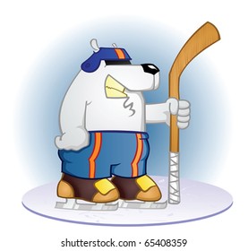 Polar Bear Hockey Player Cartoon Character