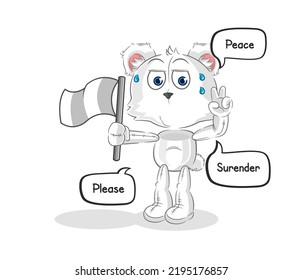 the polar bear hold surrender flag mascot. cartoon vector