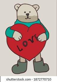 Oso polar sosteniendo un gran corazón rojo