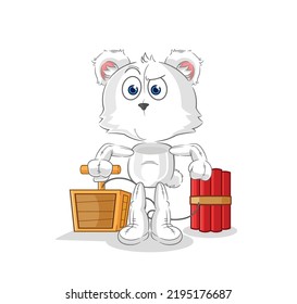 der Eisbär, der einen Dynamitdetonator hält. Cartoon-Maskottvektor