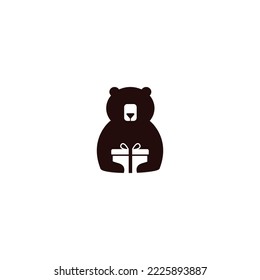 polar bear holding a gift negative space logo vector template illustration